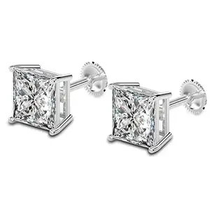 Amazon Brand - Nora Nico 925 Sterling Silver Square Cubic Zirconia Small Stud Earrings for Women Girls- BIS Hallmarked
