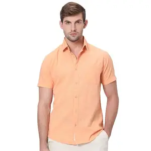 MUFTI Men's Orange Slim Fit Casual Shirt with Spread Collar & Half Sleeve (Also Available in Plus Size)