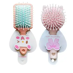 BlackLaoban Cute Design Baby Hair Brush Soft Bristles Anti-static Airbag Massage Cartoon Comb For Kids Girls & Boys Combo (Pack Of 2) - Pink