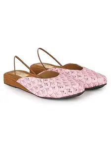 The Desi Dulhan Women Pink Ethnic Synthetic Flat Mules with PVC Sole