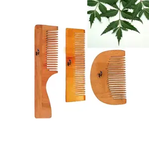 Jska1 Desi Neem Wooden Hair Comb for Women & Men| Hair Growth|Anti-Bacterial, Dandruff Remover & Hair Styling Comb| (Handel-Pocket-Beard)