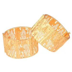 Efulgenz Engraved Hinge Openable Big Broad Bangles Bracelet Gold Tone Jewelry For Women (2 Pcs) Size 2.6