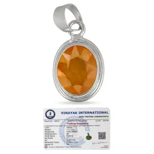 Reiki Crystal Products Natural Certified Yellow Sapphire Pukhraj Gemstone Pendant Original Silver 925 Pendant for Women Men - 7 to 8 Ct