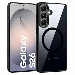 DIZORO Compatible with Samsung S26 5g Case,Compatible with MagSafe, Non Yellow Military-Grade Drop Protection & Hard PC Back Cover Slim Transparent Anti-Scratch Shockproof Phone Case (Black)
