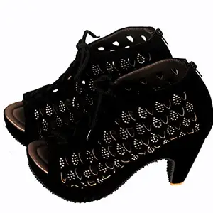 Adlof Fancy Black Heel Shoe's for Women's and Girl's (Black 1, Numeric_7)