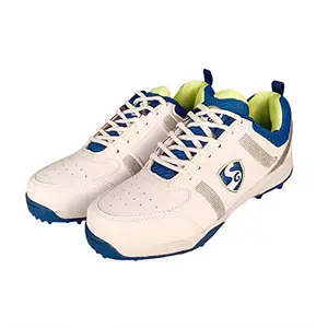 SG Challenger Super Rubber Spikes Cricket Shoes, White/Royal Blue/Lime - 9 UK