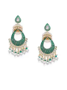 ACCESSHER Metal and Artificial Stones Chand Bali Earrings for Women, Green