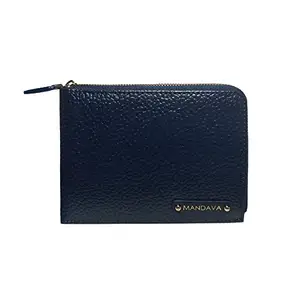 MANDAVA Women's/Ladies Small PU Leather Slim Compact Passport Holder Zipper Travel Wallet (Midnight Blue)