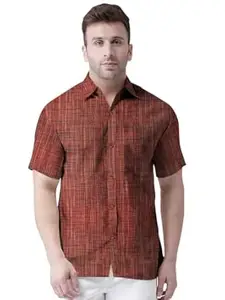 Men Khadi Cotton Shirt | Half Sleeve Casual Shirt for Men | Breathable Handwoven Cotton Shirt | Lightweight Comfortable Summer Casual Shirt