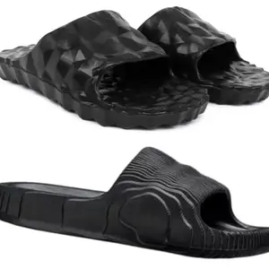 Pampy Angel Combo Pack of 2 Slipper/Flip Flops/Slides/Clogs/Sandals with Adjustable Back Strap for Men,(Diamond-Black,Addi-M-Black),10 (UK/India)