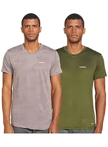 Charged Active-001 Camo Jacquard Round Neck Sports T-Shirt Light-Grey Size Large And Charged Endure-003 Chameleon Spandex Knit Round Neck Sports T-Shirt Olive Size Large