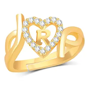 Kanak Jewels Valentine Love Initial Letter R Ring for Girls stylish design Gold plated ring