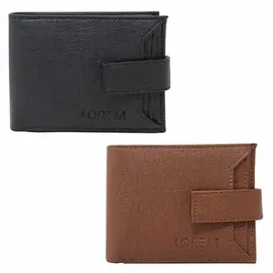 LOREM Men's Black & Tan Leather Wallet Combo of 2 WL08-WL10