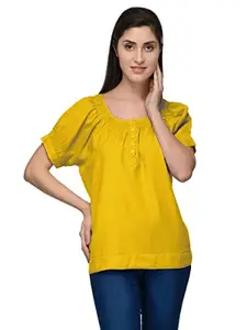 PATRORNA Women's Plus Size Pintex Body Blouse Top (SPV6S019_Mustard_5XL)