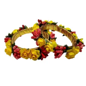 Real Trend Designs Traditional Multi Colour Floral Handmade bangle for Woman Jewellery for Haldi, Baby Shower, Mehndi/Godbharai Set For Women And Girls. (size 2-6)