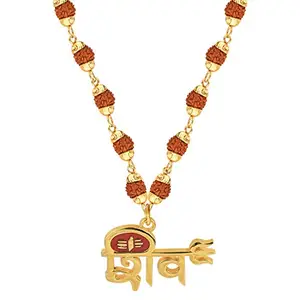 Silver Shine Attractive Gold Plated Shiv Rudraksha Pendant Mala for Men and Women