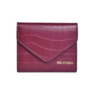 Belwaba Wine Faux Leather Tri Fold Small Wallet for Women/Ladies || Credit Card Holder