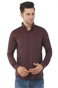 TONES FASHION Shirts for Men Full Sleeve Cotton Casual Maroon Checks Regular Fit