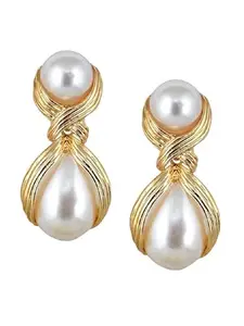 OOMPH Jewellery Big Pearl Drop Earrings - Twisted Knot Design - For Women & Girls Stylish Latest (MUE539_Z1)- For Women & Girls Stylish Latest