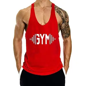 THE BLAZZE 0004 Men's Gym Vest Gym Tank Top Sleeveless T-Shirt (Small, Red)