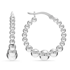 LeCalla 925 Sterling Silver Hoop Earrings for Women | BIS Hallmarked Small Beaded Round Hoop Earring | Classic Beads Hoop Earrings 25MM