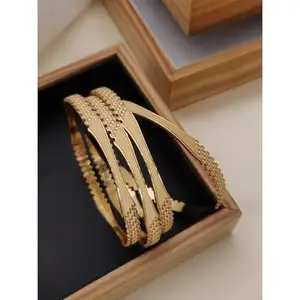 Gold Brass Twinkling Graceful Bracelet/Bangles for Women | Non-Adjustable | Size 2.6 | 4 Pcs | B&B_2.6_p7f8s