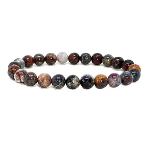 RRJEWELZ Natural Pietersite 8mm round Shape Smooth Cut Beads 7 Inch Stretchable Bracelet for Men & Women.|STBR_RR_07636_7.0