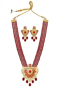 Mansiyaorange AAA Hydrabad Pearl Long Rani Haar Necklace Imitation/Jewelery/Jualry/Jwellry/Jewellery Set For Women(ruby Rani)