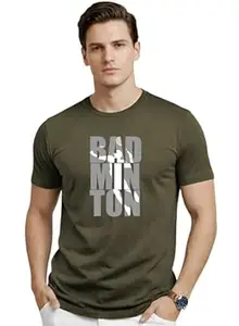 ADRO Mens Badminton Tshirt | Cotton Lycra | Regular Fit Tee | Sports Design T-Shirt for Men | Printed T Shirts for Men