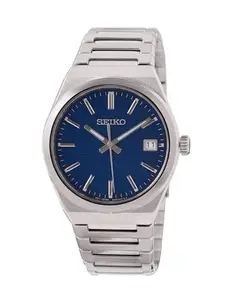 SEIKO Stainless Steel Dress Chronograph Men Watch Sur555P1, Blue Dial, Bandcolor-Silver