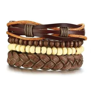 RCELES Peace Handcrafted Multilayer Brown Leather Wrist Band Multi Strand Bracelet For Men Boys Fashion