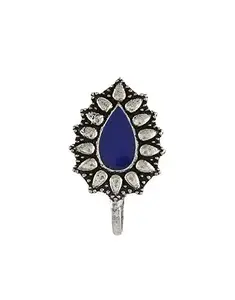 Anuradha Art Blue Colour Adorable Classy Designer Oxidized Finish Nose Ring/Nose Stud Pin for Women/Girls (FNP-142)