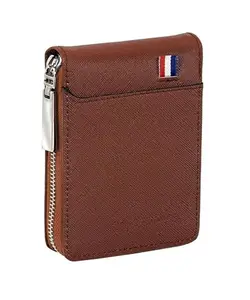 Kesariya Fashion 9 Slot Vertical Genuine Pu Leather Credit Debit Business Card Holder Wallet Protector with Zipper Case Money Coin Purse for Men, Women, Festive Gifting (Tan)