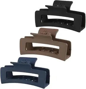 Minta 3Pcs Hair Clips Rectangle Strong Hold Hair Claw Clips 3.3 inch Non-slip Matte Coated Hair Styling Accessories for Women and Girls Thick to Thin Hair (Set-2)