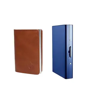 Stealodeal Metal and PU Unisex Cash and Card Holders, Pack of 2, Blue & Brown