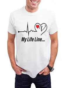 Varsha Collection mens white my life line printed t shirt (my life line V-XL)