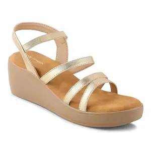 CLOG LONDON Women's Wedge Sandals | Stylish Open-Toe Wedges for Party, Casual, and Formal Wear CLF2505-GOLD-40
