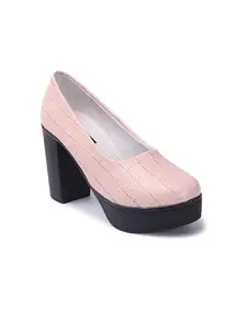 FASHIMO Women's Textured High Heel Pump DNNPPN28-Pink-41