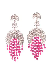 Swisni Alloy Golden Earring With Pink Beads For Women|For Girls|Gifting|Anniversary|Birthday|Girlfriend