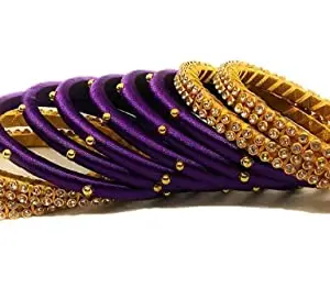HABSA HABSA Silk Thread Bangles Set and Gold Plated and Zirco New for Women & Girls Pack of 10 Bangles Violet-Gold
