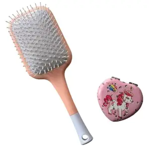 Paddle Hairbrush and Compact mirror unique gift combo for makeup and hair styling