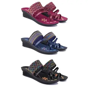 Women's Comfortable Sandal,Casual Lightweight Sandal for Everyday Wear for women's(GR-(COMBO-3)-1949-1953-1952-7)