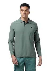 TECHNOSPORT Men's Slim Fit Color Block Full Sleeve Polo T-Shirt with Matpiq, UPF50+, Techno Dry for Sports, Running & Regular Use