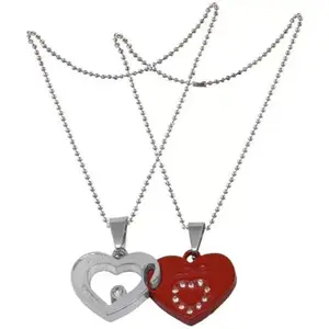Shiv Jagdamba Valentine Gift His And Her Broken Heart I Love You Couple Red, Silver Zinc, Alloy Pendant Necklace Chain For Men And Women
