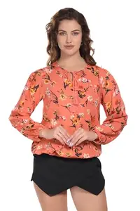 COUTURE COUNTY Stylish Full Sleeve Printed Women Top (Medium, Pale Red)