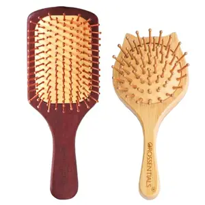 OROSSENTIALS Bamboo Hair Brush with bamboo bristles Wooden Hair Brush for Women & Men Wooden Brush for Hair Large Hairbrush for Women Combo Pack of 2