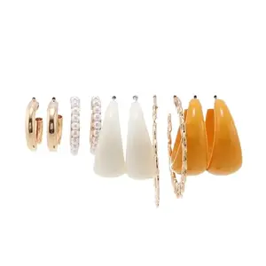 KRYSTALZ 5 Pairs Acrylic Earrings Set Gold Plated Earrings Combo For Girls & Womens (Pack Of 5 Pairs)