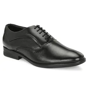 LAUREL FASHION FEVER Men's Formal Shoes | Synthetic Leather Upper | TPR Sole | Stylish & Comfortable Lace-Up Oxford for Office (I-538-GOAT-BLK-10) Black
