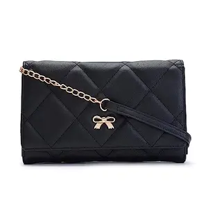 Globus Women Black Textured Vegan Leather Envelope Wallet with Bow Detail