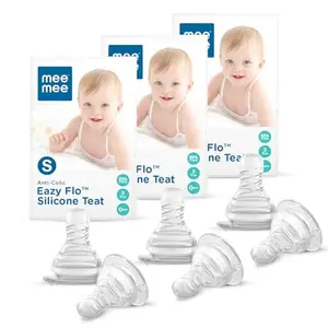 Mee Mee Anti-Colic Easy Flo Silicone Teat, White - Small - 6 Pieces (Pack of 3)